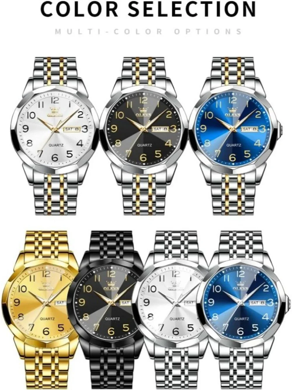 Men's Black Brown Analog Stainless Steel Waterproof Luminous Date Wrist Watches